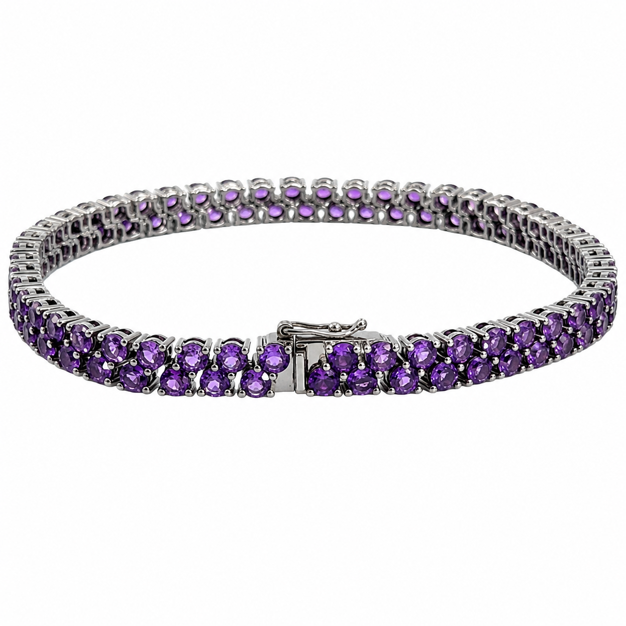White Gold Round Amethyst Tennis Style Bracelet Estate Jewelry
