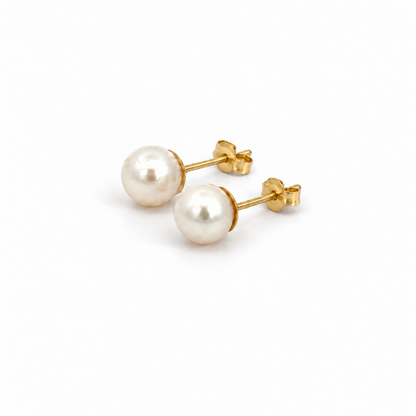 Classic 14K Yellow Gold 5mm Pearl Stud Earrings