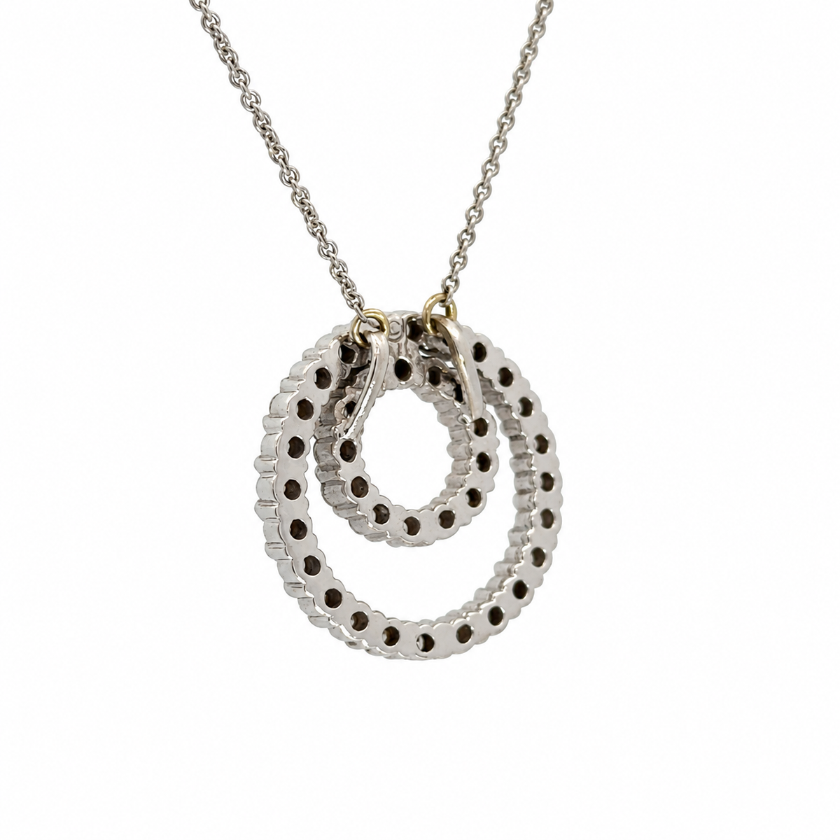 14K White Gold Diamond Double Circle Pendant Necklace, 16.5 Inches