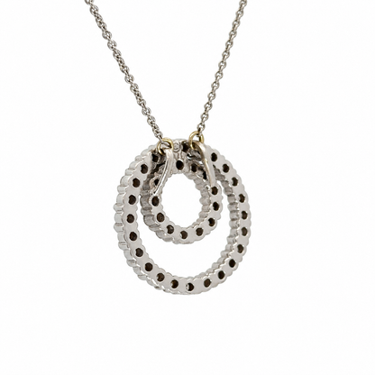 14K White Gold Diamond Double Circle Pendant Necklace, 16.5 Inches