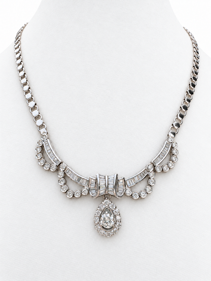 18K White Gold Diamond Swag Necklace with Teardrop Dangle — Approx. 4.84 CT, 16 Inches