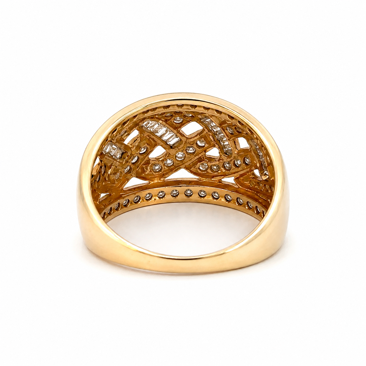 Vintage Diamond Braided Statement Ring in Yellow Gold