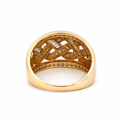 Vintage Diamond Braided Statement Ring in Yellow Gold