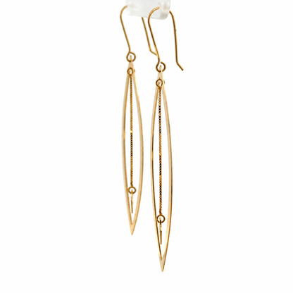 14K Yellow Gold Long Marquise Drop Earrings with Chain & Kite Charms