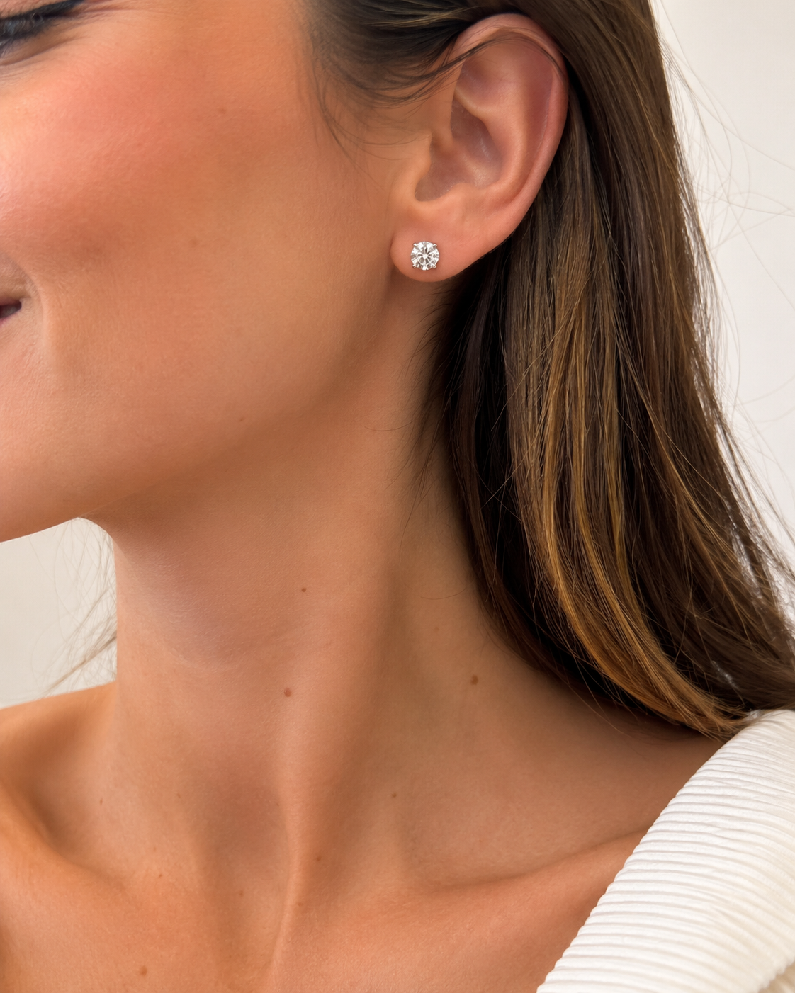 Natural Diamond Solitaire Stud Earrings 14K White Gold
