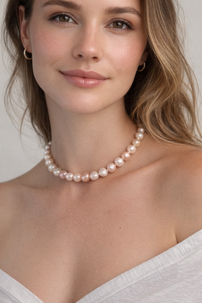 Freshwater Baroque Pearl Necklace 16” Pink Peach Overtone 14K Gold Clasp