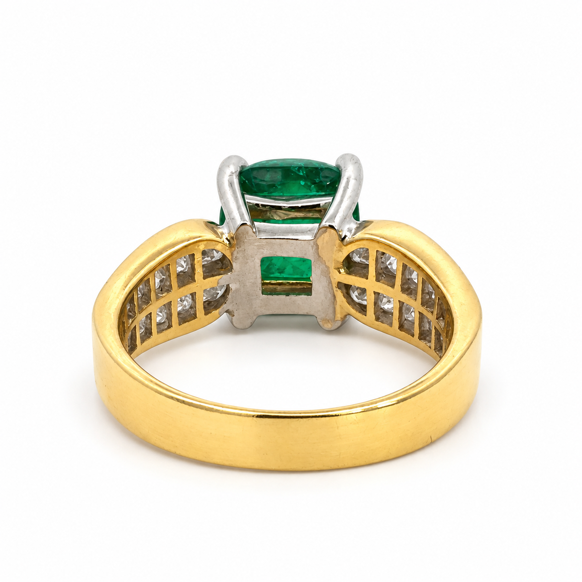 Vintage 18K Two-Tone Gold Emerald & Diamond Statement Ring