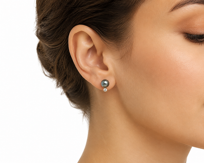 14K Yellow Gold Black Pearl & Diamond Accent Earrings