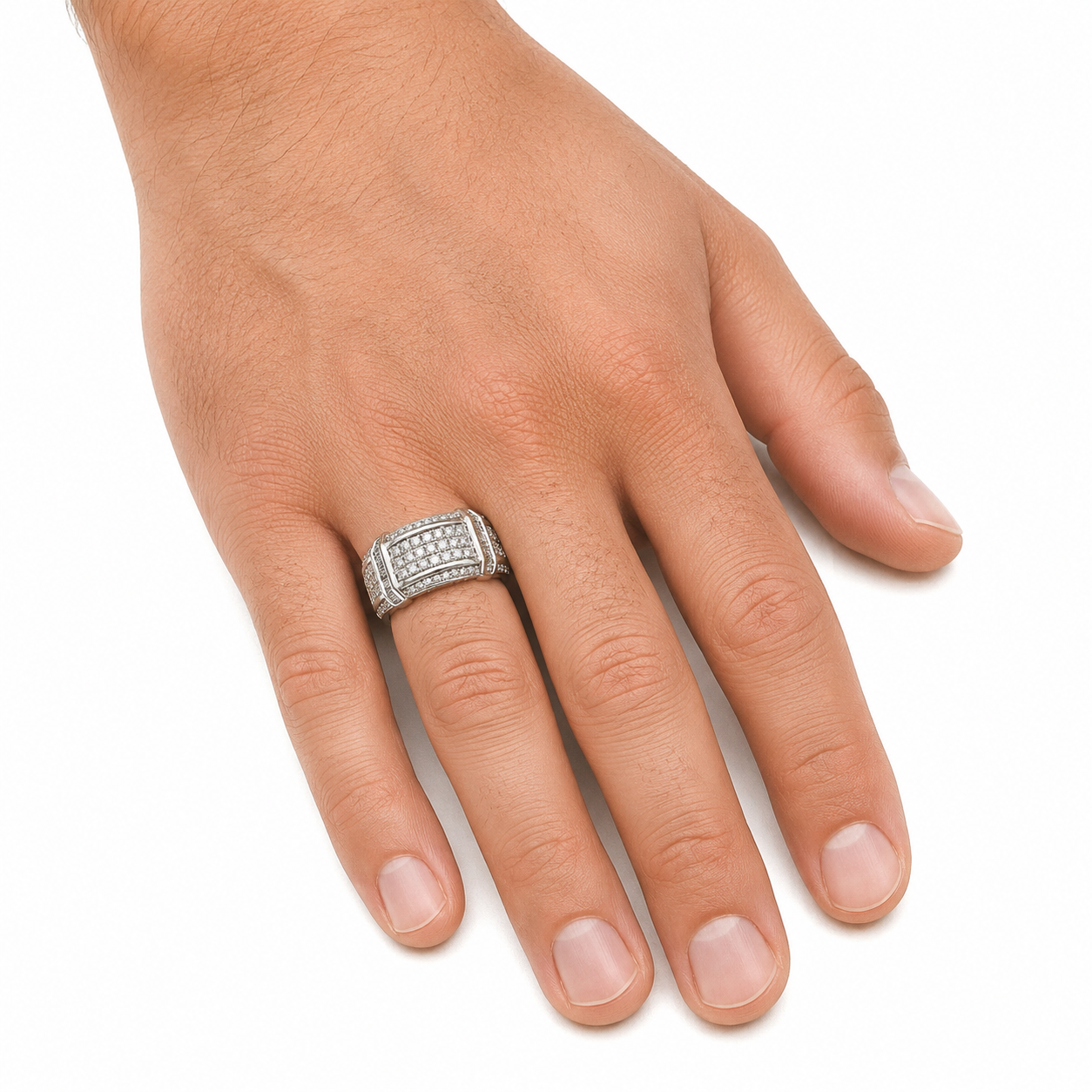 Bold Vintage White Gold Diamond Men’s Statement Ring