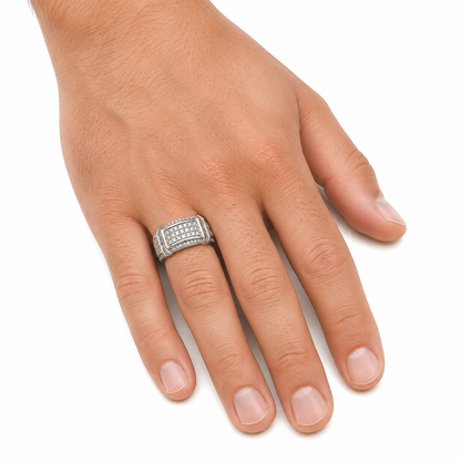 Bold Vintage White Gold Diamond Men’s Statement Ring
