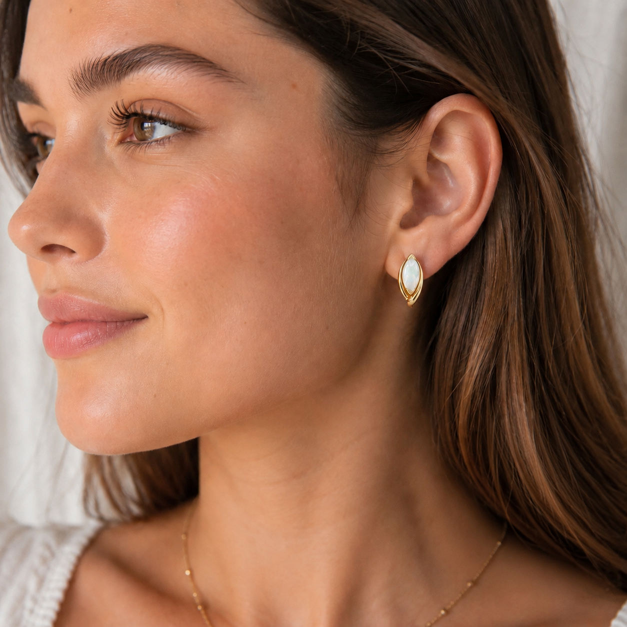 Marquise Opal Post Earrings in 14K Gold