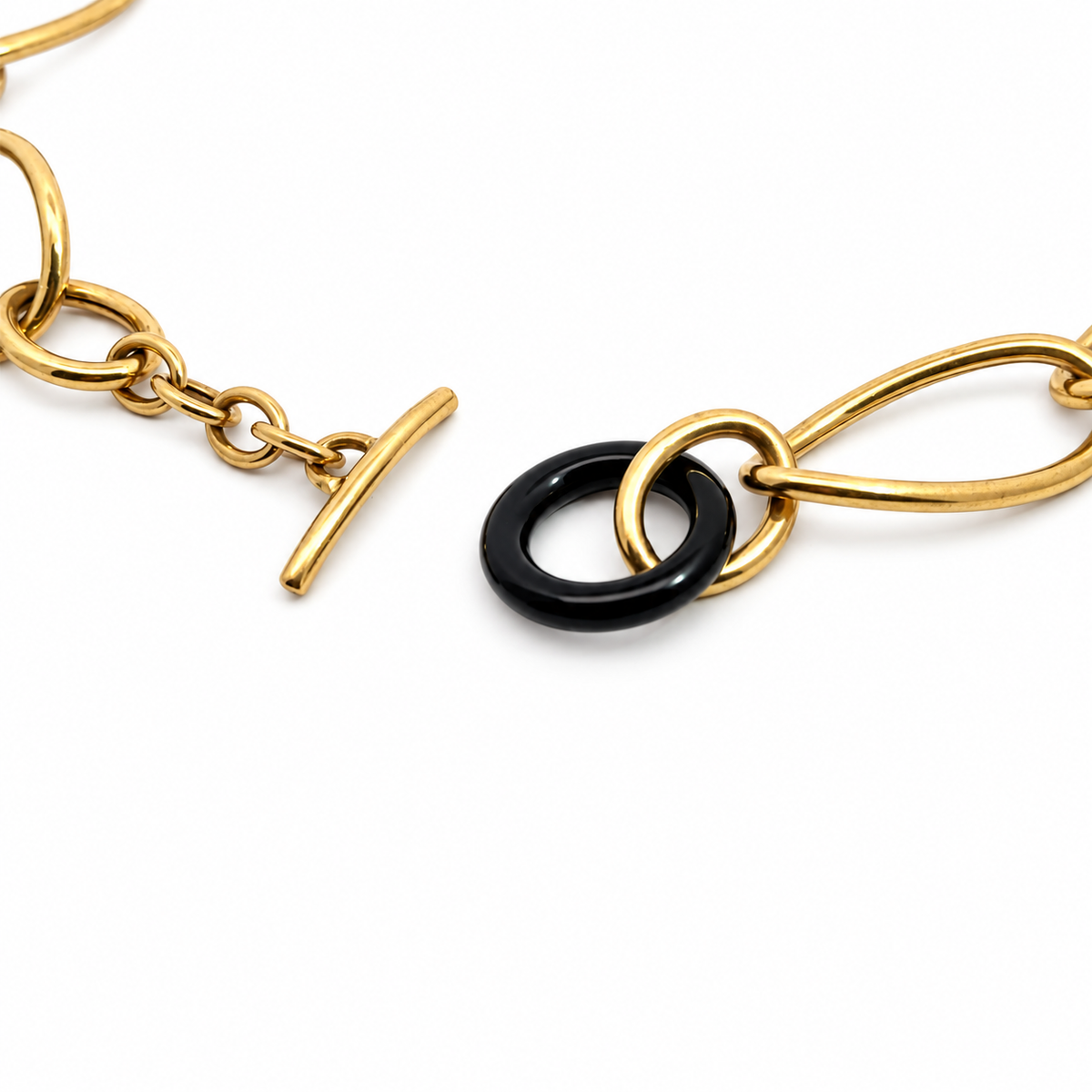 Italian 18K Yellow Gold & Black Onyx Sculptural Link Necklace — 20 Inches