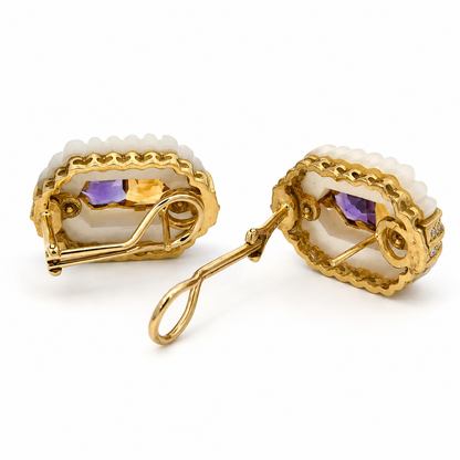 18K Yellow Gold Mother-of-Pearl, Citrine, Amethyst & Diamond Earrings