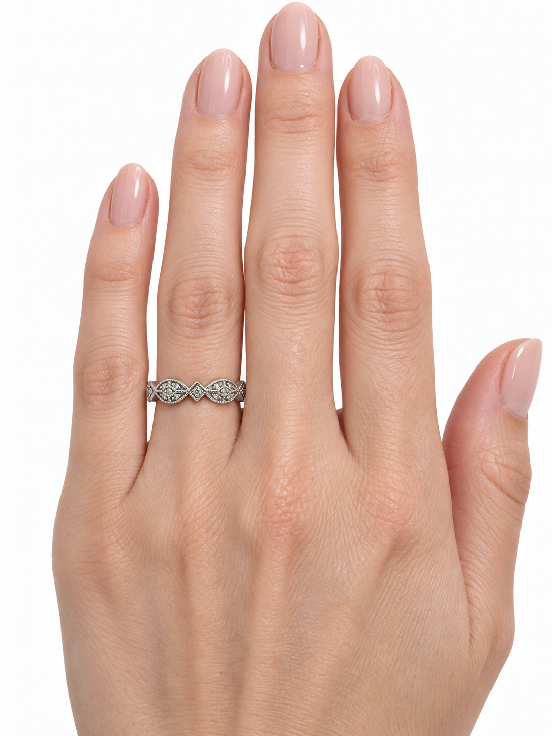 Gabriel & Co. 14K White Gold Diamond Leaf Motif Band
