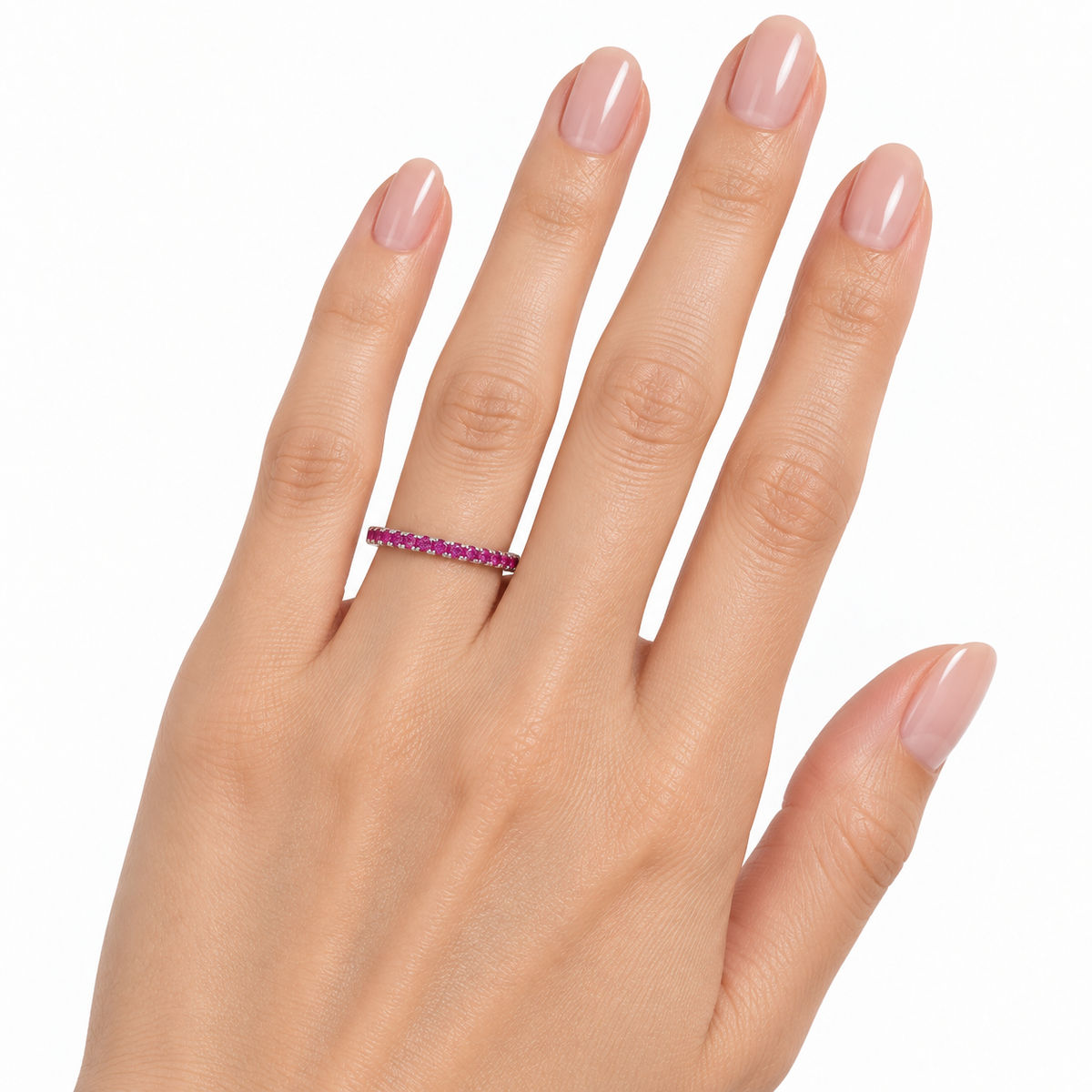 18K White Gold Pink Ruby Eternity Band | 41 Rubies