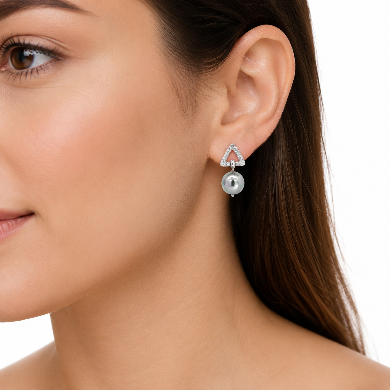 18K White Gold Diamond & Blue Pearl Drop Earrings