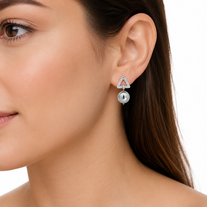 18K White Gold Diamond & Blue Pearl Drop Earrings