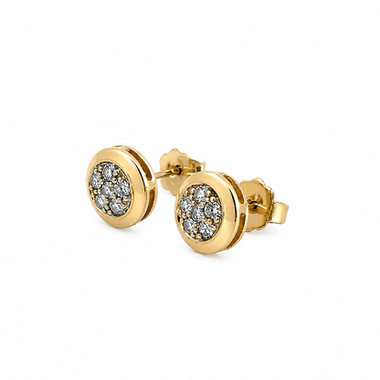 14K Yellow Gold Diamond Cluster Stud Earrings