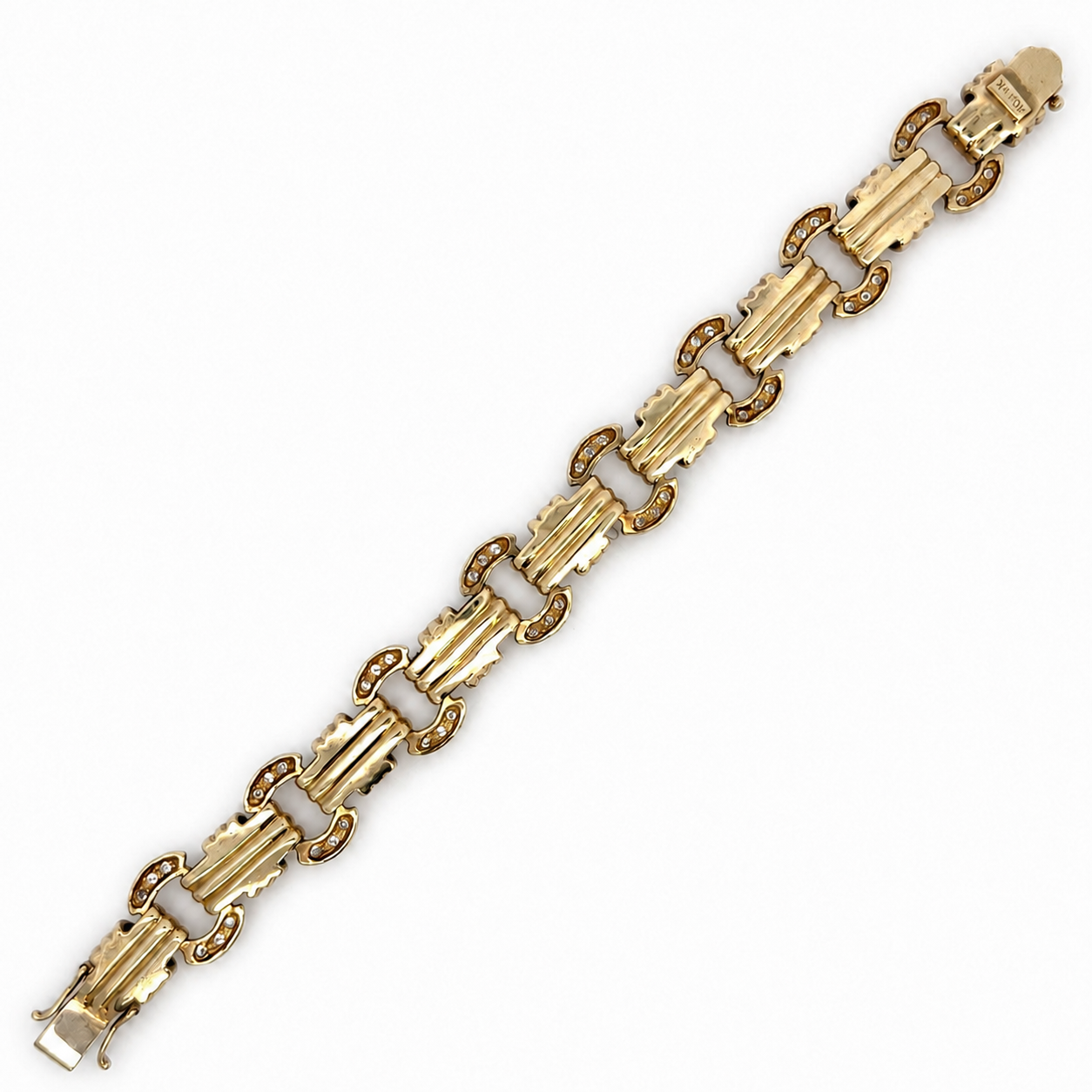 Retro 14K Yellow Gold Diamond Link Bracelet