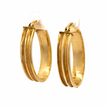 14K Yellow Gold Polished & Textured Hoop Earrings