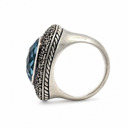 David Yurman Midnight Mélange Blue Topaz & Diamond Sterling Silver Ring – Size 6