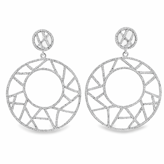 18K White Gold Large Diamond Openwork Drop Earrings