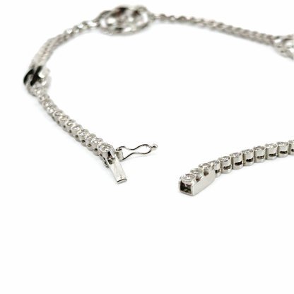 18K White Gold Diamond & Onyx Interlocking Link Necklace