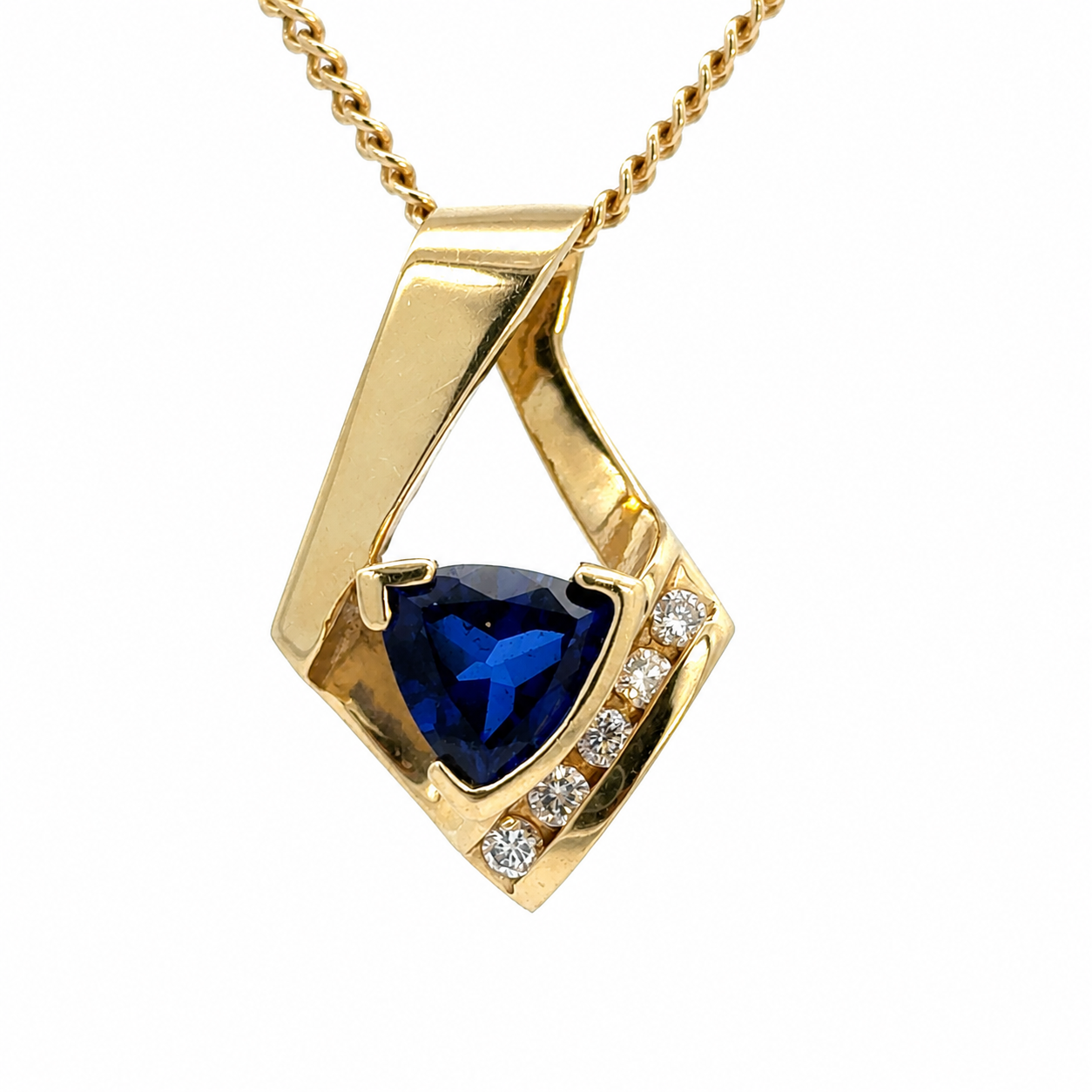 14K Yellow Gold Tanzanite Diamond Geometric Pendant