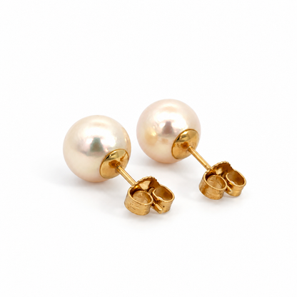 14K Yellow Gold 8mm AAA Pearl Stud Earrings