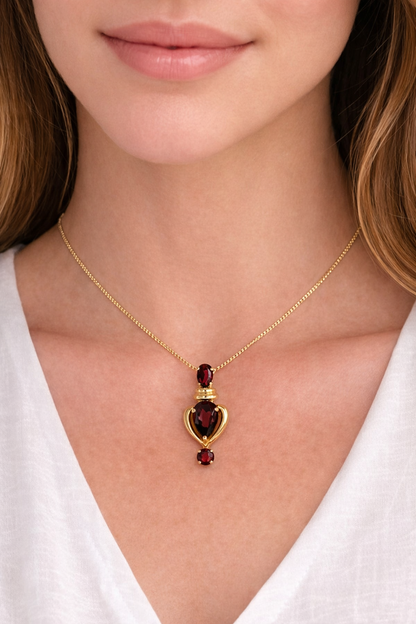 14K Yellow Gold Garnet Heart Pendant