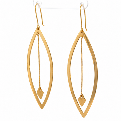 14K Yellow Gold Long Marquise Drop Earrings with Chain & Kite Charms