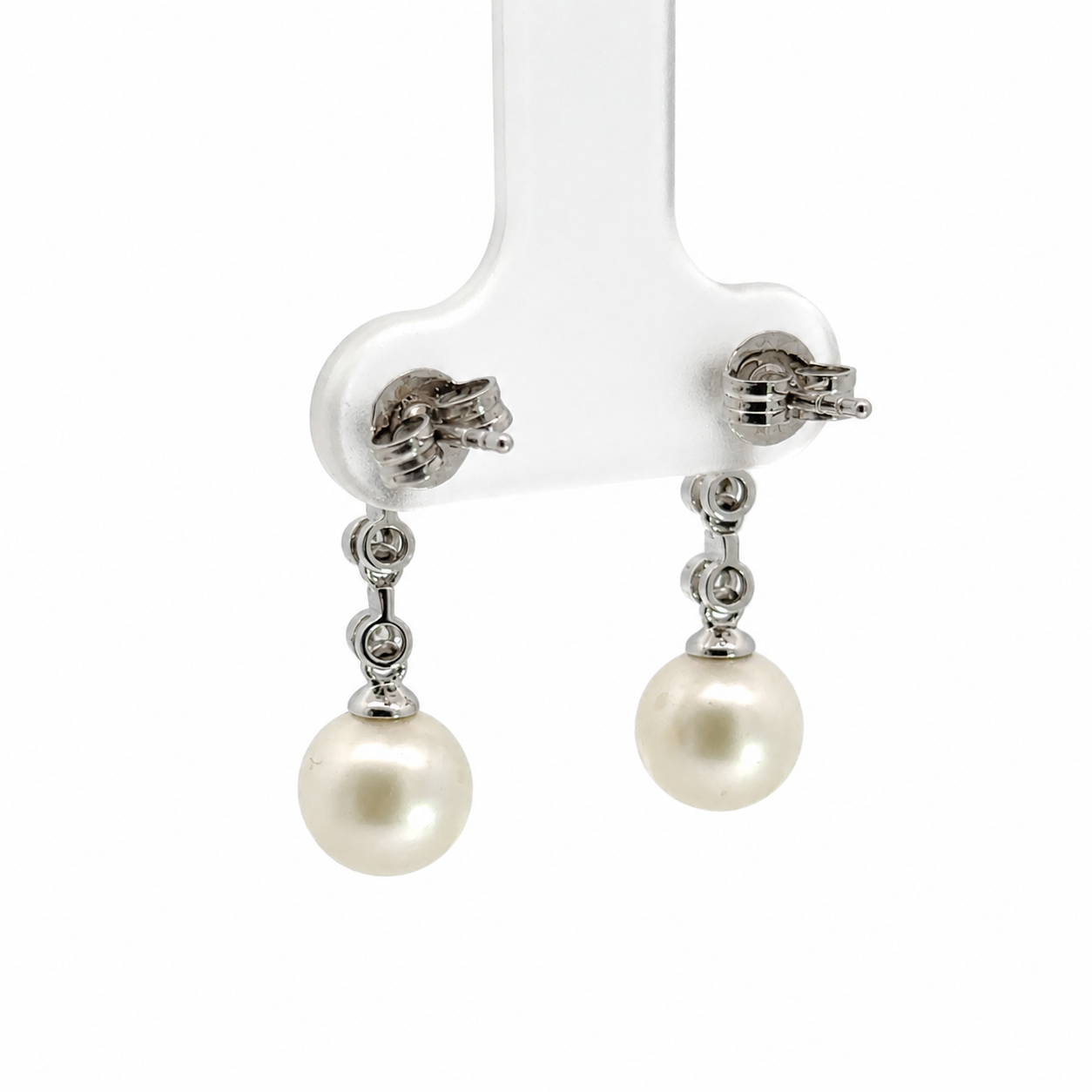 Classic White Gold Diamond & Pearl Drop Earrings | Elegant Estate Jewelry
