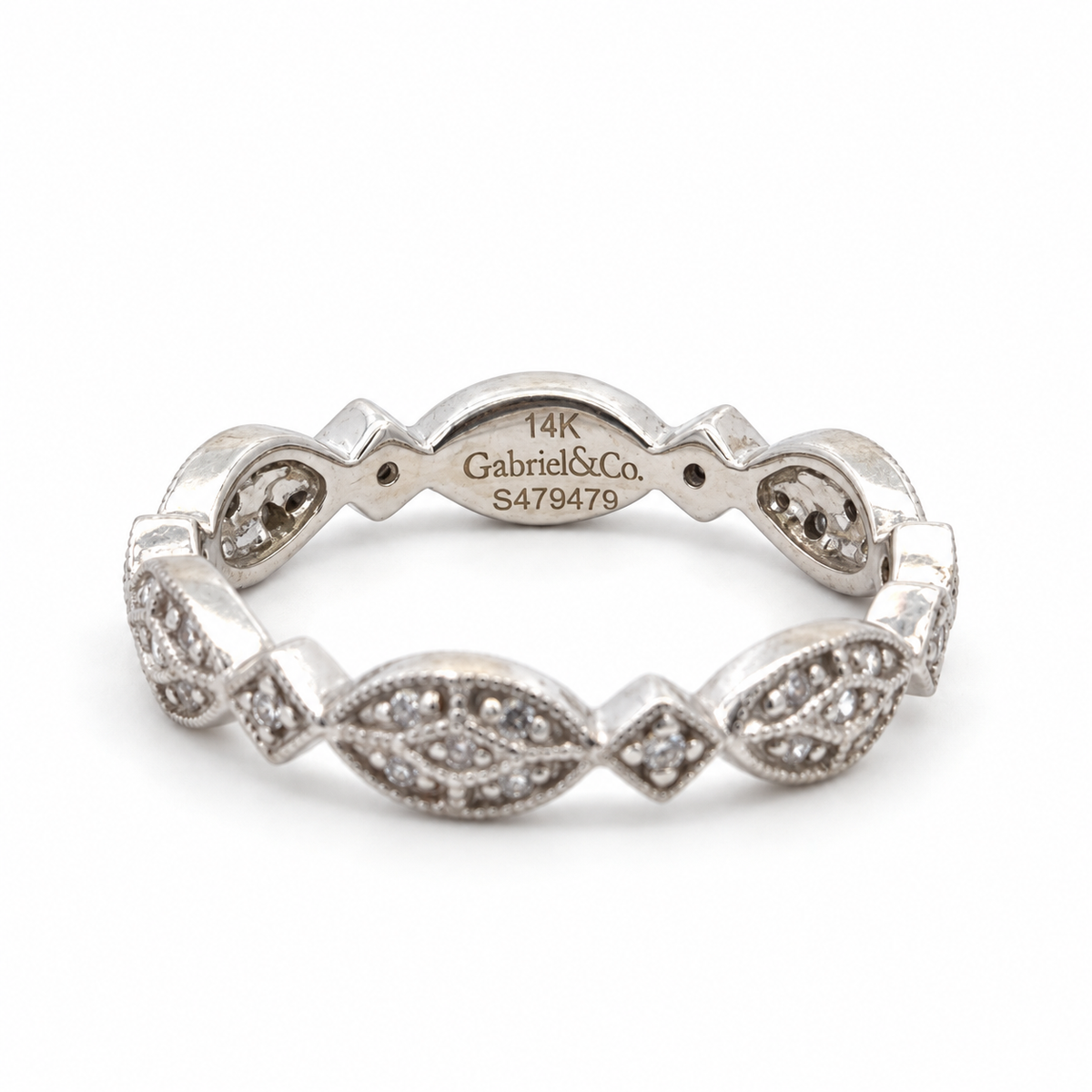 Gabriel & Co. 14K White Gold Diamond Leaf Motif Band