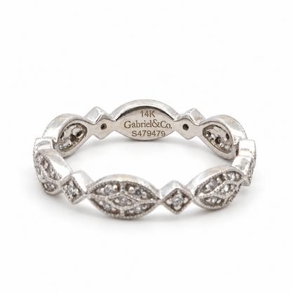 Gabriel & Co. 14K White Gold Diamond Leaf Motif Band