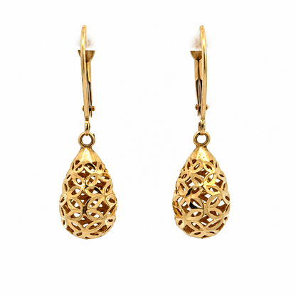 14K Yellow Gold Openwork Teardrop Earrings