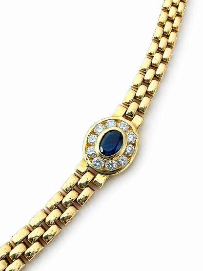 Vintage     18K Yellow Gold Sapphire Diamond Necklace – Flexible Link Chain