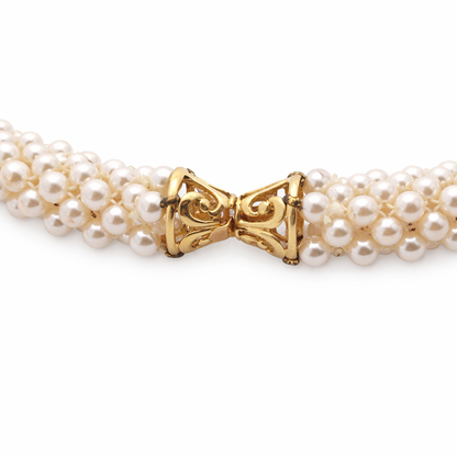 Vintage Pearl Necklace with Ruby & Diamonds 18K Pendant