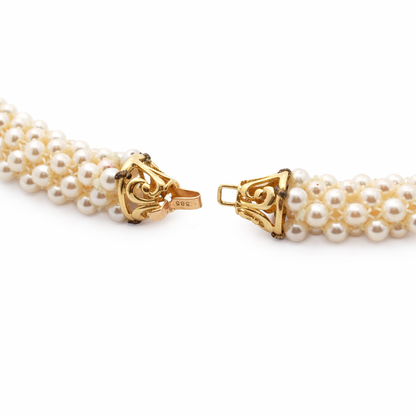 Vintage Pearl Necklace with Ruby & Diamonds 18K Pendant