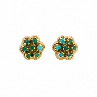 Vintage Yellow Gold Turquoise Flower Screw Back Earrings