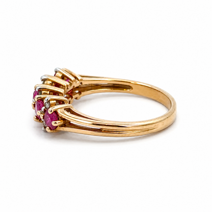 Vintage 14K Yellow Gold Ruby & Diamond Five-Stone Gold Ring