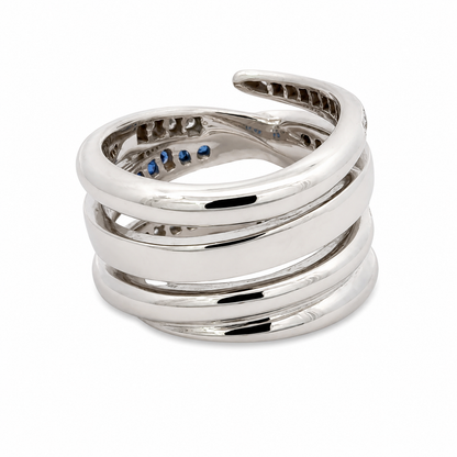 18K White Gold Diamond & Sapphire Wide Ribbon Ring