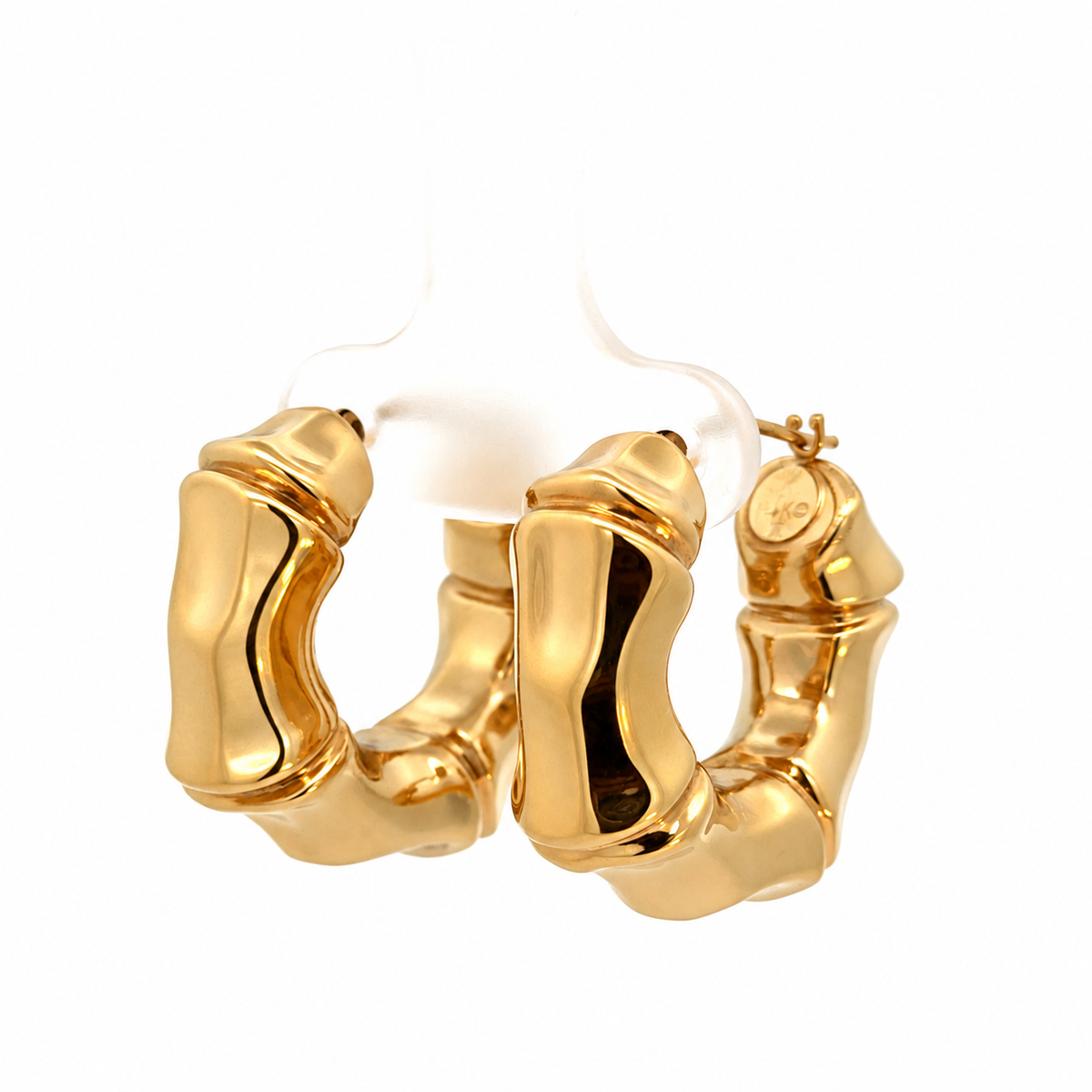 14K Yellow Gold Bamboo Hoop Earrings