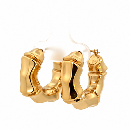 14K Yellow Gold Bamboo Hoop Earrings