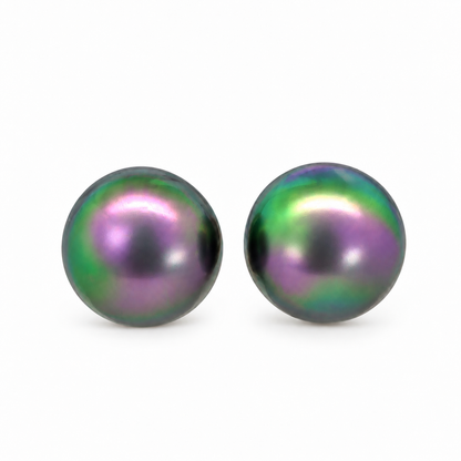 Vintage 925 Yellow Gold-Finished Sterling Silver Black Pearl French Clip Earrings