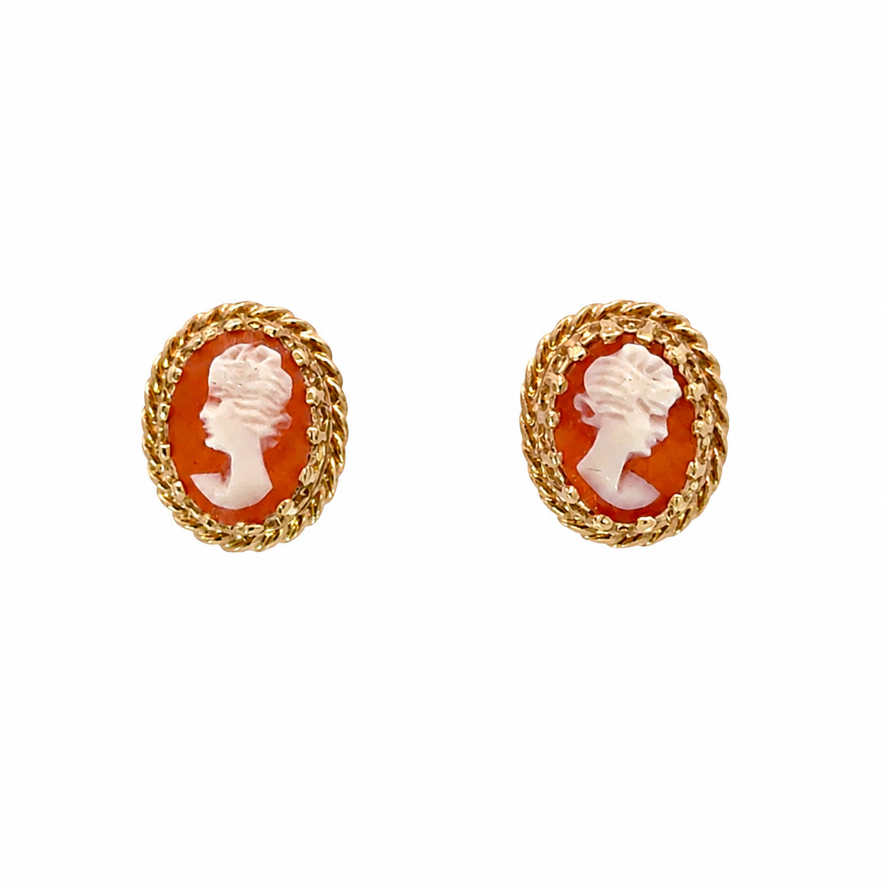 Petite Vintage Cameo Earrings in 14K Yellow Gold
