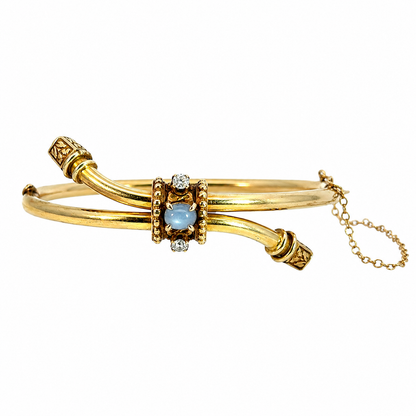 Vintage     14K Gold Star Sapphire Diamond Crossover Bangle