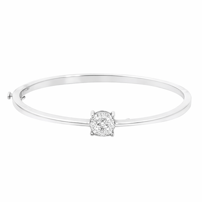 Classic 18K White Gold Diamond Cluster Bangle