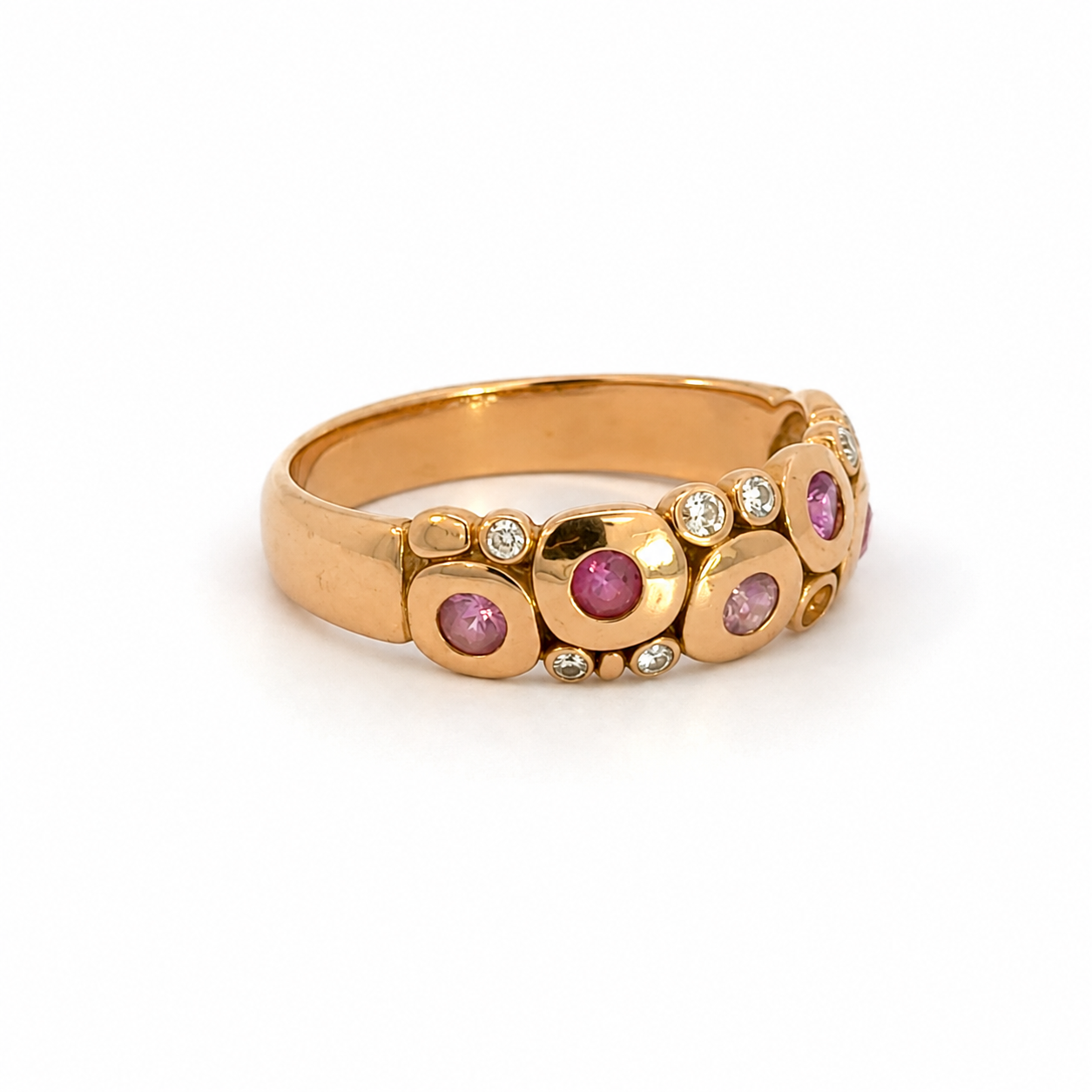 18K Rose Gold Ruby & Diamond Artistic Band Ring
