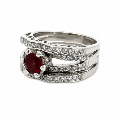 18K White Gold Garnet & Diamond Multi-Band Statement Ring
