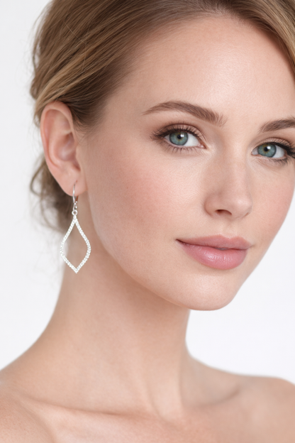 14K White Gold Diamond Open Marquise Drop Earrings